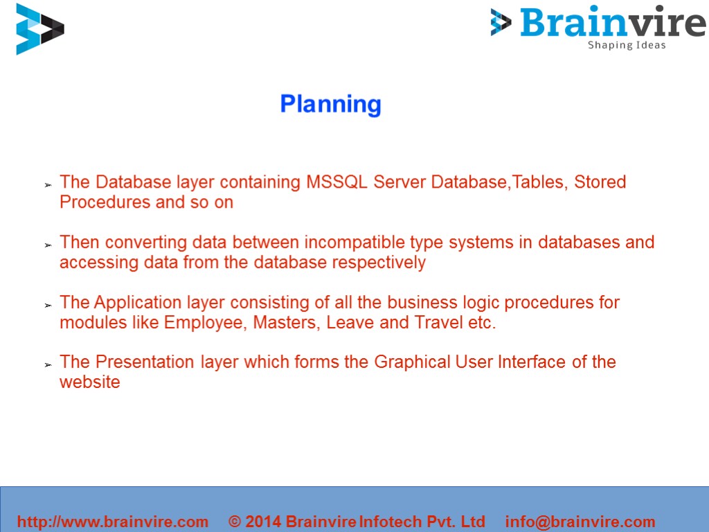 The Database layer containing MSSQL Server Database,Tables, Stored Procedures and so on Then converting